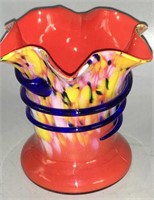 Czech Kralik Red & Cobalt Fluorescing Spatter Vase