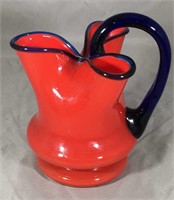 Czech Red Cased Tango Cobalt Trim Posy Vase