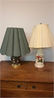 Two vintage table lamps, one glass jar filled