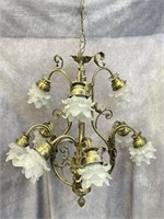2 FT Brass Chandelier with Glass Light Covers