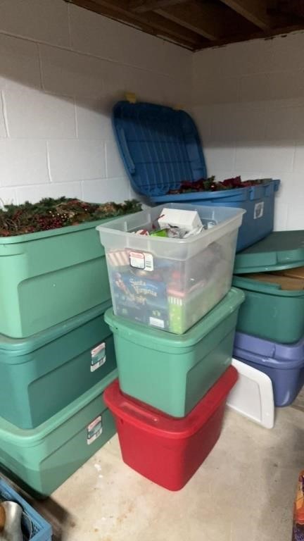 11 tubs of Holiday Christmas, decorations,