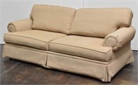Bassett Fabric Corduroy Tan Sofa Couch Rolled Arm