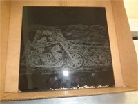 12"X12' MOTORCYCLE SCENE ETCHED ON GLASS