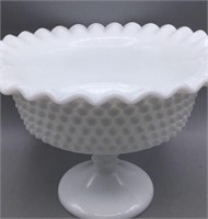 Hobnail  Milk Glass Pedestal Fruit  Bowl