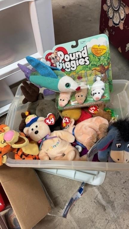 Tub lot of beanie babies by Ty i, and Disney