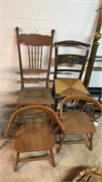 Two antique chairs and two children’s armchairs,