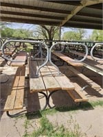 8ft Wooden Top/Metal Frame Picnic Table - 2 Tables