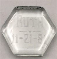 Hexagon Shaped Etched Clear Glass Paperweight