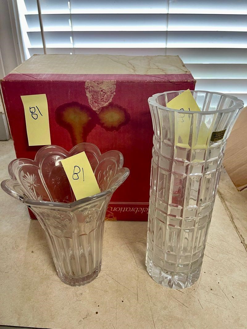 lead crystal vases and punch bowl in box