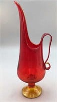 L E Smith Fluorescing Amberina Swung  Glass Vase