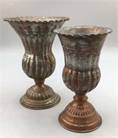 Antique Tin Washed Copper Urn Vases