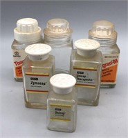 Squibb and UpJohn Pharmacy Bottles with Lids.