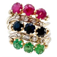 Diamond Emerald Sapphire Ruby 3 CTW Ring 14k