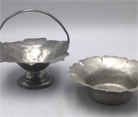 Old Colonial Pewter Basket and Candy Dish