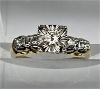 Estate Art Deco 14K Yellow Gold Diamond Ring 3.26g