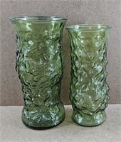 2pc E.O. Brody Co. Avocado Crinkle Glass Vases