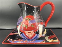 Susan Winget Large Pitcher And Tray