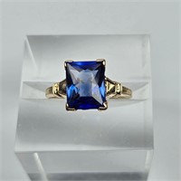 Estate Blue Sapphire 14K Yellow Gold Art Deco Ring
