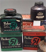 Parker Quink Ink, Original Package and Bottles.