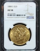 1888-S $20 Liberty Gold Double Eagle NGC AU58