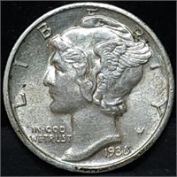 1936 Mercury Silver Dime Nice