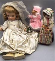 Dolls, Bride, Chess Doll &  Bisque Head Doll.