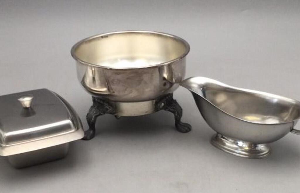 Stainless Steel Lot of Three, Gray &  Butter, Bowl