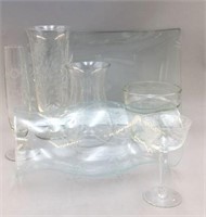 Clear Etched Glass Vases, Pot, Hurricane Globe,