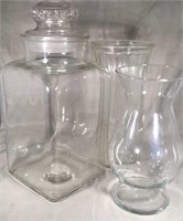 Clear Glass Vases & Glass Container w/Stopper