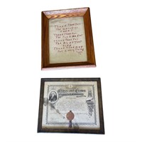 Cross & Crown 1915 Certificate & 1956 Cross Stitch
