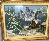 Needlepoint Tapestry Art - Snow Mountain Theme