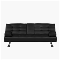 Twin 66" W Faux Leather Tufted Back Futon and Mat