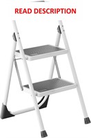 Lightweight 2 Step Steel Ladder  Wide Pedal  White
