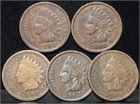 5 Nice Indian Head Cents from Estate Lot