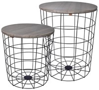 Elevon Wire Basket Base with Wood Tops Side Table