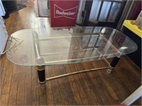 Vintage Brass Faux Tusk Glass Coffee Table 43"W