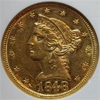 1848 $5 Liberty Gold Half Eagle AU Details, Nice C
