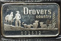 Vintage 1 Troy Oz .999 Silver Drovers Bank Bar