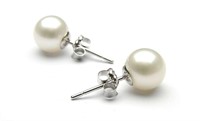18k White Gold Pl Genuine Pearl Stud Earrings