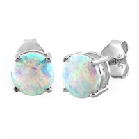 Genuine Opal Sterling Silver Stud Earrings
