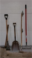 Shovel, Rake, Hoe, Picaxe, Tool Lot