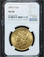 1893-S $20 Liberty Gold Double Eagle NGC AU58