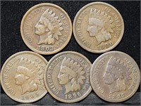 5 Nice Indian Head Cents from Estate Lot