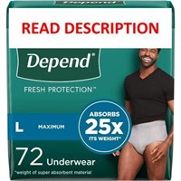 $50  Depend Men's Underwear  Max  Large  72 Ct