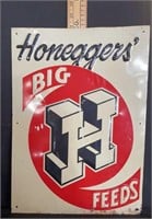 vintage honeggers big H feeds metal sign