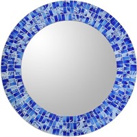 NOVICA Blue Glass Mosaic Wood Framed Round