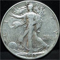 1945 Walking Liberty Silver Half Dollar, Nice