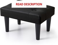 Small Faux Leather Ottoman  Wooden Legs (Black)