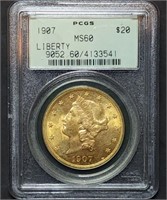 1907 $20 Liberty Gold Double Eagle PCGS MS60 OGH