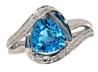 Trillion Cut Blue Topaz & Diamond Ring